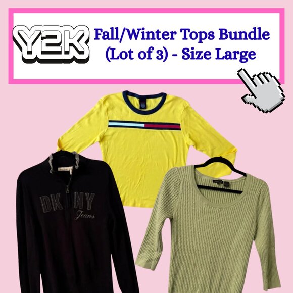 Y2K Vintage Tops Bundle (Size L) | DKNY Rhinestone, Tommy Jeans, Jean Pierre - Picture 1 of 10